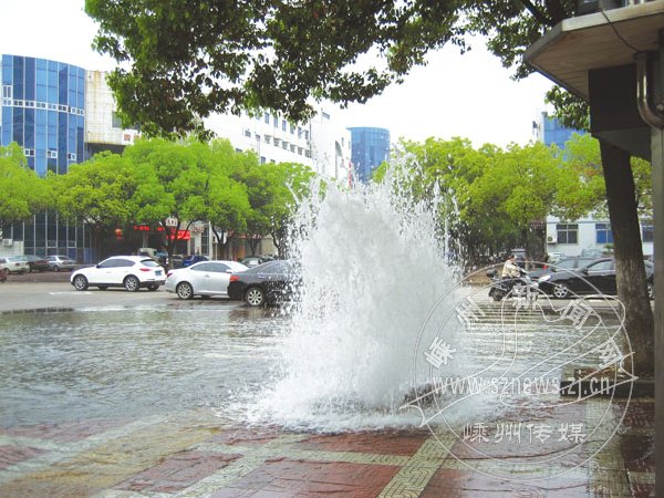 消防栓被撞断 路上一片汪洋